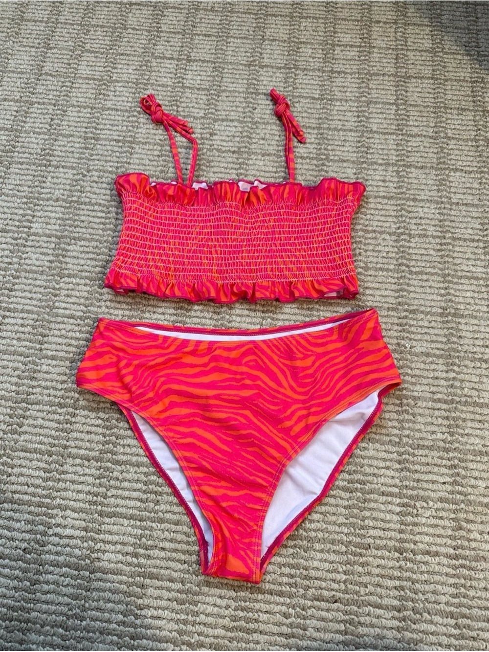Shein size L Neon Pink & Orange Zebra High-Waist Bikini Set
